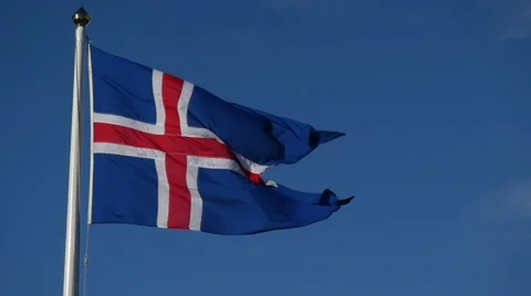 Slowmotion Lowering Icelandic Flag