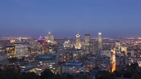 4K Time Lapse Zoom In Montreal Twilight After Sunset