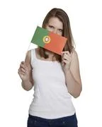 Woman Hides Her Face Behind Flag Of Portugal