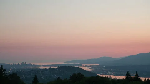 4K Time Lapse Zoom In Vancouver Cityscape View At Sunset