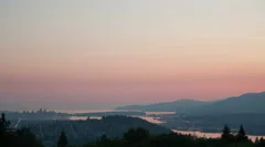 4K Time Lapse Zoom In Vancouver Cityscape View At Sunset