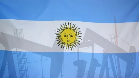 Argentina Flag Slow Motion Oil Production Concept