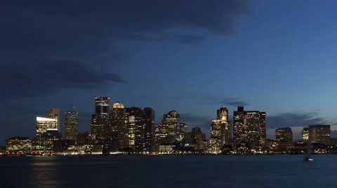 4K Time Lapse Close Up Boston Skyline At Twilight