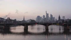4K Timelapse Cargoships At Frankfurt Skyline Zoom In