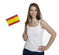 Woman Shows Flag Of Spain