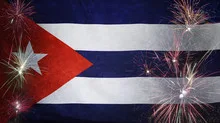 Cuba Flag Firework Grunge Concept real fabric