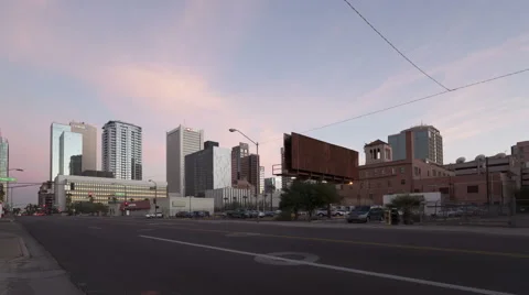 4K Time Lapse Traffic Phoenix Downtown At Dusk