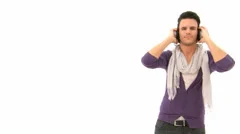 Man With Headphone Listens Music