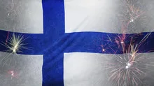 Finland Flag Firework Grunge Concept real fabric