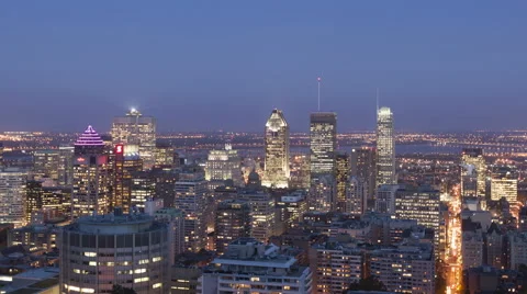 4K Time Lapse Zoom Out Montreal Twilight After Sunset