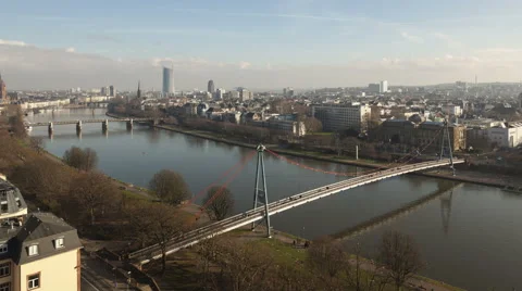 4K Time Lapse Aerial View Frankfurt River Main