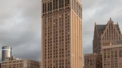 Timelapse Twilight Detroit Skyline Close-Up Zoom Out (Editorial)