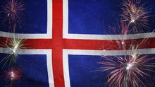 Iceland Flag Firework Grunge Concept real fabric
