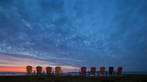 Time Lapse Bood Red Sky Sunrise Lake Hurton Chairs