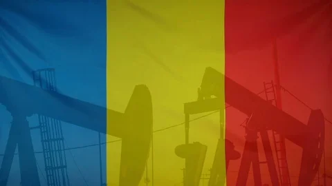 Romania Flag Slow Motion Oil Production Concept