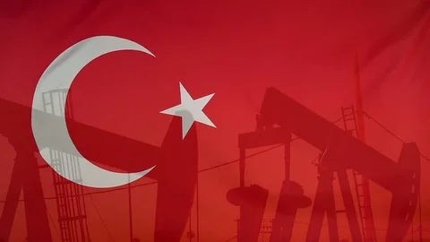 Turkey Flag Slow Motion Oil Production Concept