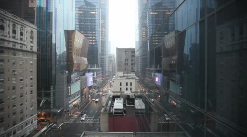 Manhattan Street View With Skyscrapers, Pedestrian And Busy Traffic