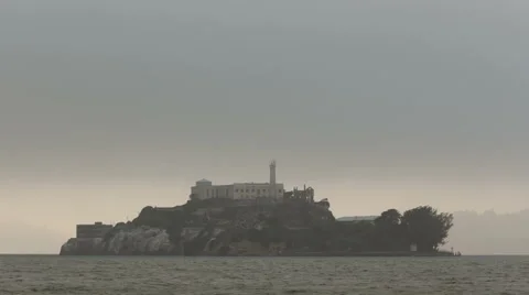 4K Time Lapse Zoom Out Alcatraz Island In Fog