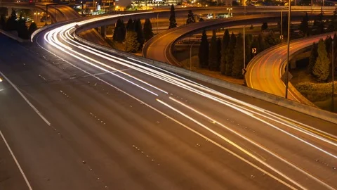 Timelapse Seattle Highway Traffic Close Up Zoom Out