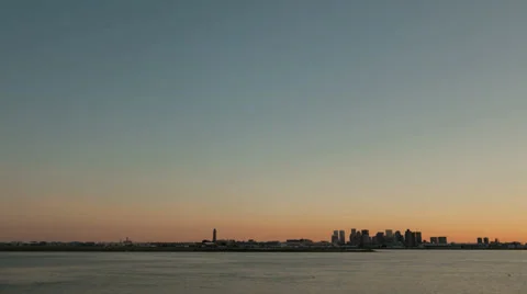 Time Lapse Boston Airport Skyline Sunset Wide