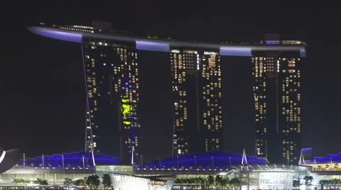 Time Lapse Close Up Zoom Out Marina Bay Sands Resort At Night