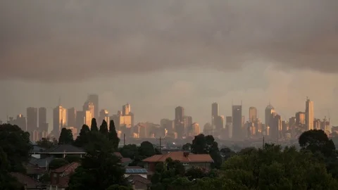 Melbourne Time Lapse Sunrise With Golden Clouds