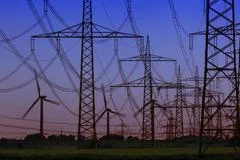 Wind Turbines Behind Power Lines