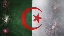 Algeria Flag Firework Grunge Concept real fabric
