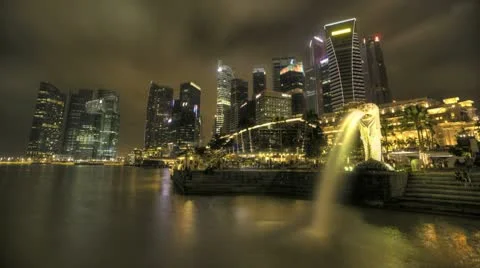Timelapse Merlion With Skyline