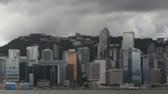 Time Lapse Extreme Close Up Hong Kong Skyline Dark Clouds