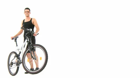 Biker With Bicycle And Copyspace