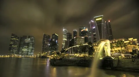 Timelapse Merlion With Skyline