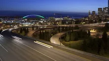 Time lapse zoom out traffic Seattle Skyline