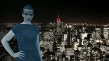 Hologram of a woman in front of New York