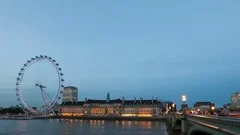 4K Time Lapse London Eye Twilight Zoom Out
