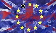 Concept Brexit UK and EU flags composition