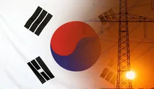 Energy Concept South Korea Flag with sunset power pole