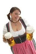 Bavarian Girl Cheers With Beers