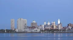 4K Time Lapse Zoom In Philadelphia Skyline At Dawn