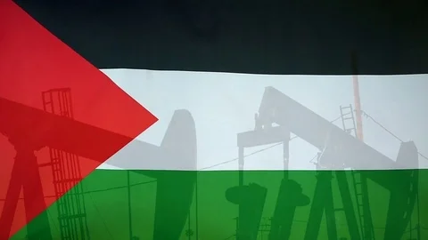 State Of Palestine Flag Slow Motion Oil Production Concept