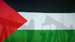 State Of Palestine Flag Slow Motion Oil Production Concept