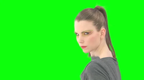 Woman Turns Around On Greenscreen