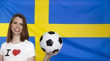 Sweden Flag with female soccer fan