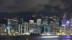 Time Lapse Pan Shot Close Up Hong Kong Skyline At Nighttime