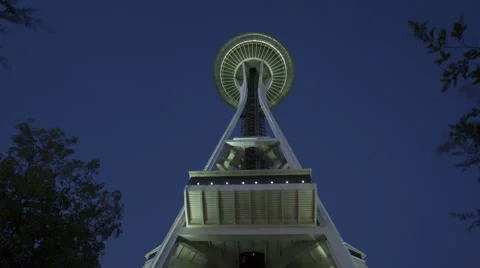 Time Lapse Zoom In Of Seattle Space Needle Night