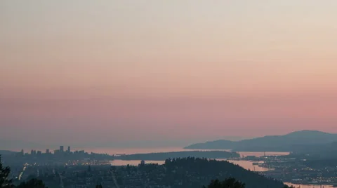 4K Time Lapse Zoom Out Vancouver Cityscape View At Sunset