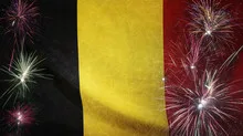 Belgium Flag Firework Grunge Concept real fabric
