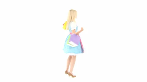 Blonde Woman With Shopping Bags In German Dirndl
