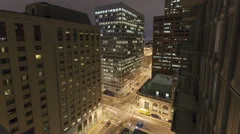 4K Time Lapse Zoom In Aerial Traffic Intersection At Night