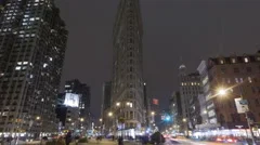 4K Time Lapse Zoom Out Flatiron Building New York At Night